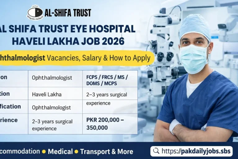 Al Shifa Trust Eye Hospital Haveli Lakha Job 2026